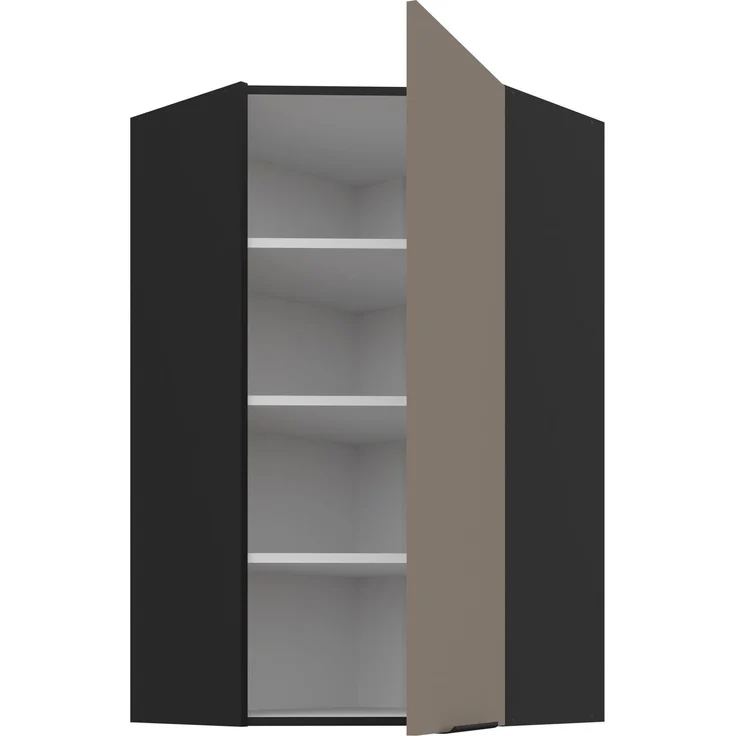 Küchen Eckhängeschrank 60x60 cm - Höhe 90 cm Küche ARIA Sandgrau ultra matt + Schwarz matt, hochwertige Fronten mit Anti Fingerprint Beschichtung Küchenzeile Küchenblock – Bild 3