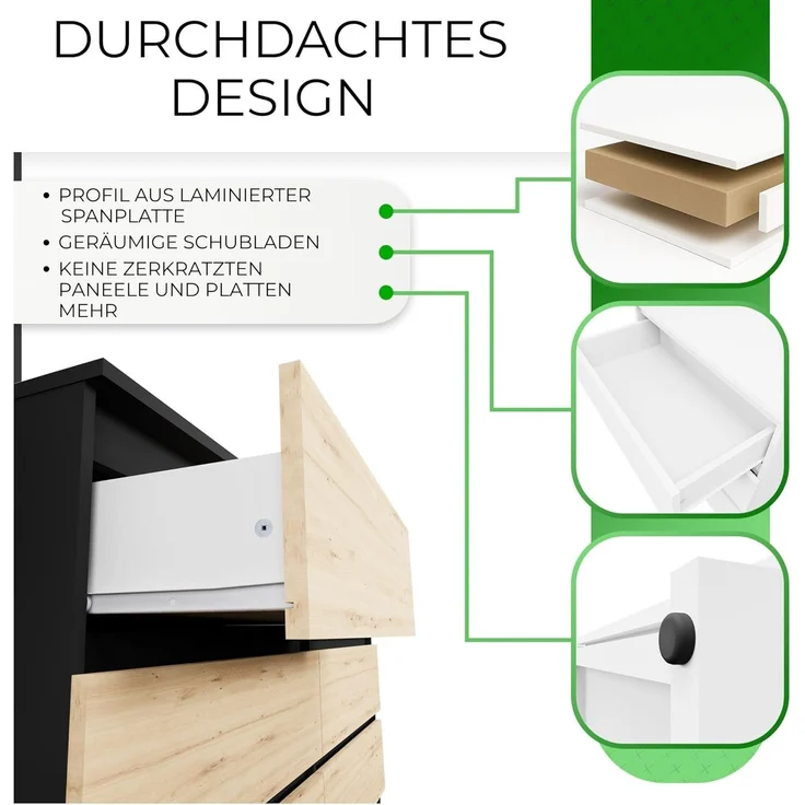 ibonto KOMMODE ANTHRAZIT / ARTISAN EICHE 40x138x75cm (H 75 x T 40 x B 138 cm) – Bild 4