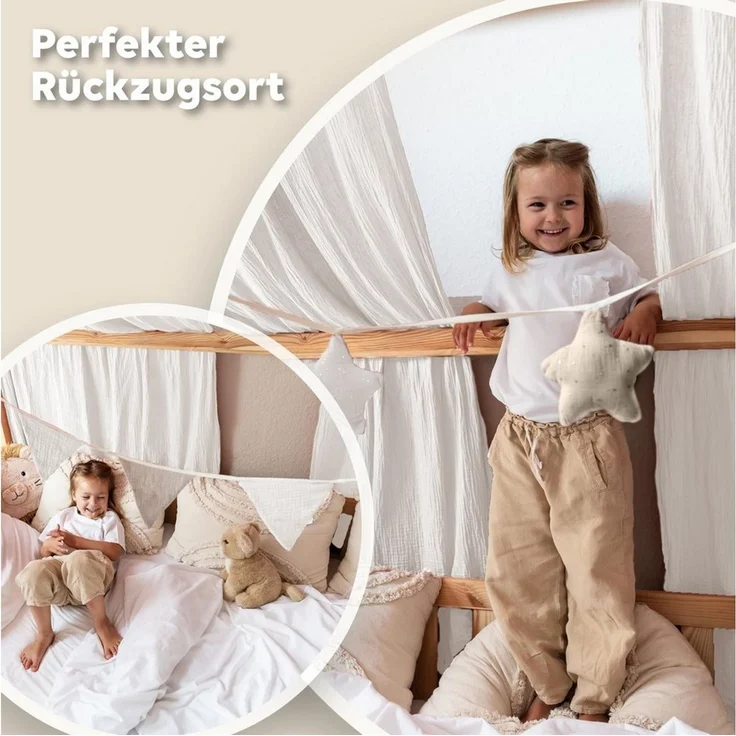 lilimaus Betthimmel Hausbett Himmel Gold aus Musselin - 2er-Set für Kinderbett (1-tlg), 2 Stoffbahnen mit feinen Goldapplikationen - schnell montiert – Bild 2
