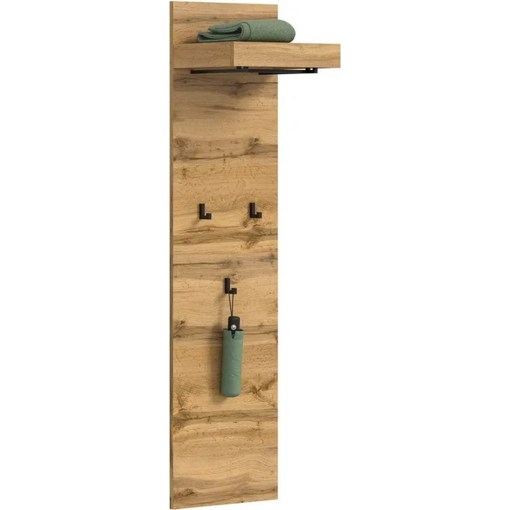 OTTO home Garderobenpaneel MAMBO II, Höhe 150cm, 1 Kleiderstange & Hutablage, 3 Haken (1 St, individuell mit weiteren Artikeln der Serie MAMBO kombinierbar), Paneel, Garderobe, Flur, Diele, Hakenleiste, Flurgarderobe