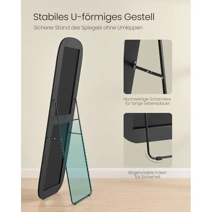 SONGMICS Ganzkörperspiegel, 160 x 50 cm, Standspiegel mit runden Ecken, Rahmen aus Aluminiumlegierung, Hartglas, für Schlafzimmer, Wohnzimmer, Garderobe, tintenschwarz LFMDE029B01 – Bild 5