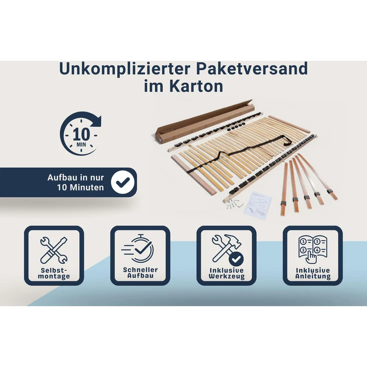 Max NV MZV – Lattenrost zur Selbstmontage mit 28 Leisten, durchgehender Holm, TÜV SÜD GS, Größe: 140x220 – Bild 6