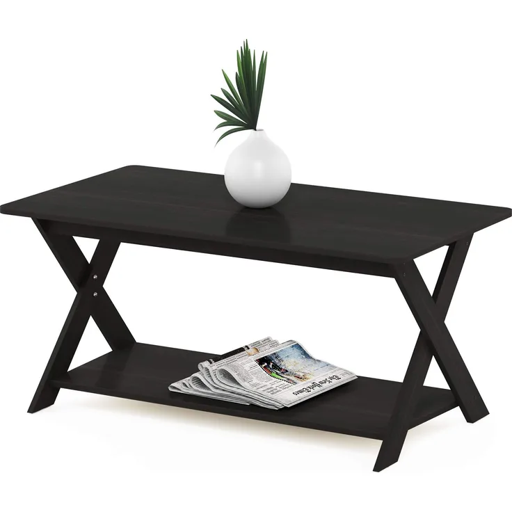 Furinno MODERN Couchtisch, Couchtisch mit Stauraum, Wohnzimmertisch mit X-förmigen Beinen, Schwarz-Espresso, 19.69 (D) x 35.43 (W) x 15.98 (H) in