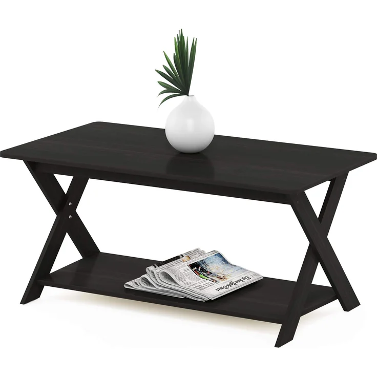 Furinno MODERN Couchtisch, Couchtisch mit Stauraum, Wohnzimmertisch mit X-förmigen Beinen, Schwarz-Espresso, 19.69 (D) x 35.43 (W) x 15.98 (H) in