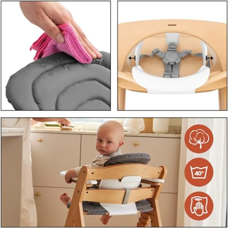 hauck All-in-One Baby Hochstuhl, Alpha Start N Grow Set Natural Dark Grey | Babywippe, Sitzverkleinerer, Sitzpolster, Klick-Essbrett, Spielbrett mit 3 Spielaufsätzen, Mitwachsend ab Geburt bis 90 kg – Bild 6