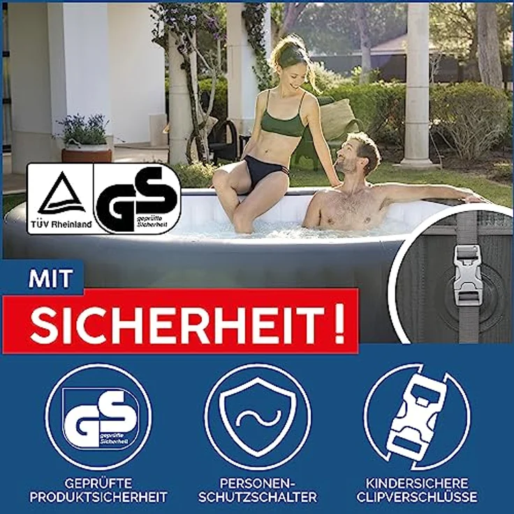 Bestway LAY-Z-SPA XXL WLAN-Whirlpool Mauritius AirJet, oval 270 x 180 x 71 cm, für bis zu 7 Personen, Holz-Optik, mit App-Steuerung und 180 AirJet-Düsen – Bild 7