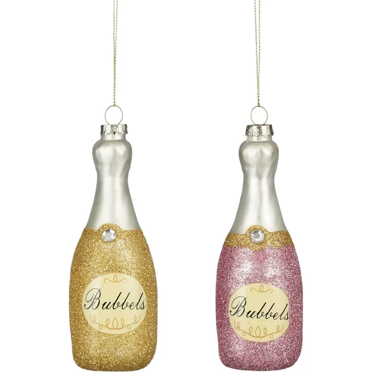 Weihnachtskugeln aus Glas Flaschen rosa gold 13,5 cm 2-fach sortiert