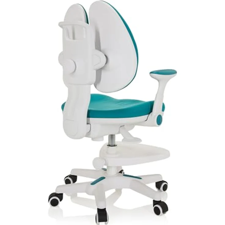 hjh OFFICE 736416 Kinder Schreibtischstuhl Kid Wing Stoff Kinderschreibtischstuhl mit Fußablage, Armlehnen klappbar, Blau/Weiß – Bild 9