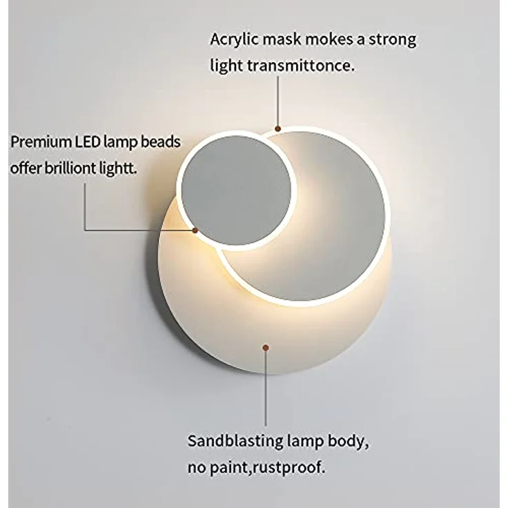 Goeco LED Wandleuchte LED runde Wandleuchte, schlichte Innenleuchte, 17W, Warmweiß, 350 Grad Drehwinkel, keine separate Glühbirne erforderlich – Bild 5
