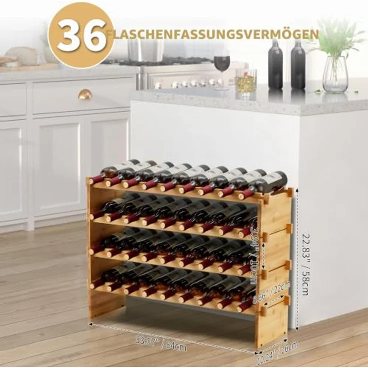 GarveeHome Weinregal Wein Regal Bambus Stapelbar Flaschenregal Flaschenständer AA-Qualität Ohne Schrauben, Platzsparend Für Keller, Bar, Küche & Esszimmer – Bild 5