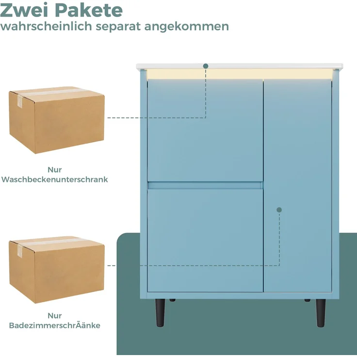 Freistehender Badwaschtisch 61 x 46,5 x 87 cm aus MDF mit Keramikbecken, blau – Bild 6