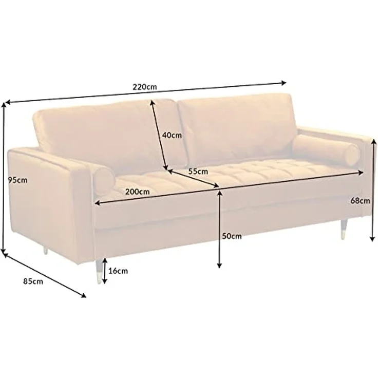 riess-ambiente 3-Sitzer COZY VELVET 220cm senfgelb / schwarz / gold, Einzelartikel 1 Teile, Wohnzimmer · Samt · Polster · Federkern · mit Kissen · Barock Design – Bild 3