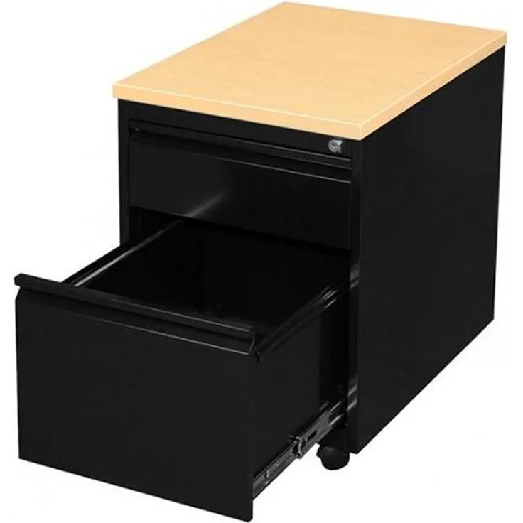 Profi Stahl Büro Rollcontainer Bürocontainer mit Hängeregistratur Maße: 62 x 46 x 59 cm, RAL 9005 Tiefschwarz /Platte: Ahorn-Dekor 505202