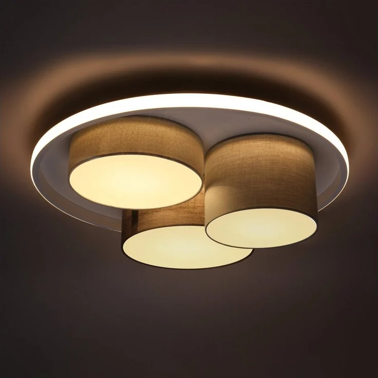 näve LED Deckenleuchte Eppan, Dimmfunktion, LED fest integriert, Warmweiß, in 3 Stufen dimmbar über Wandschalter, Schirme: Textil, grau, weiß – Bild 2