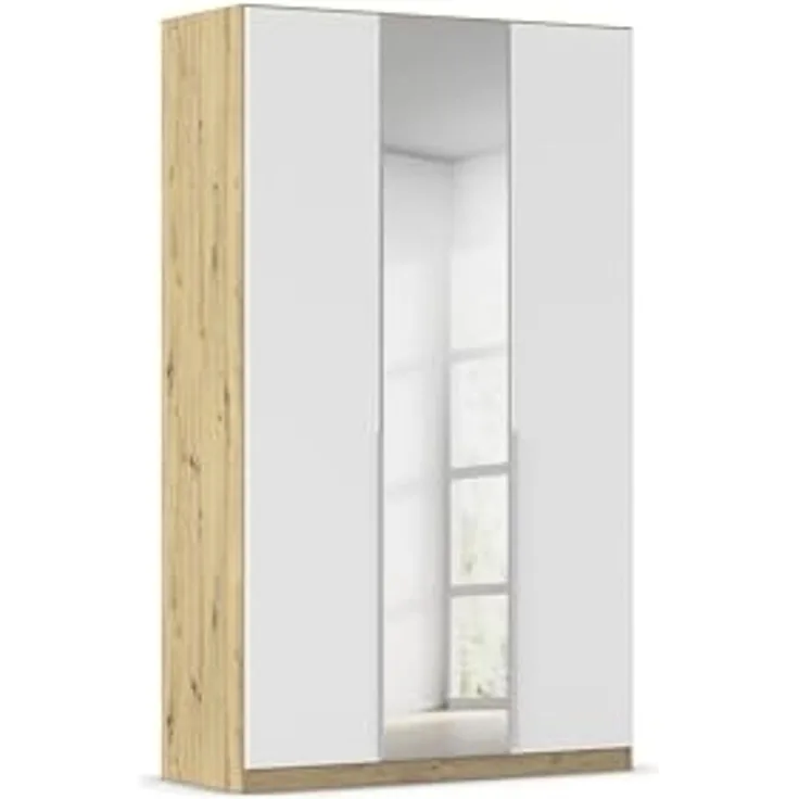 Rauch Möbel Alabama, Kleiderschrank für Schlafzimmer, Kinderzimmer, Wohnzimmer, Garderobe, Flur, 3-türig, Spiegel, mit Zubehör Premium, Farbe Weiß/Eiche Artisan, Holz, Breite 136 cm
