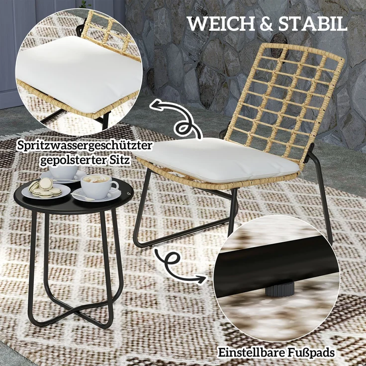 Outsunny Balkonmöbel Set, Stahl, PE-Rattan, Beige, 56L x 67B x 78H cm – Bild 7