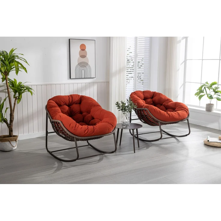 Rattan-Schaukelstuhl mit Stahlgestell, 78x106x90 cm, Orange – Bild 2