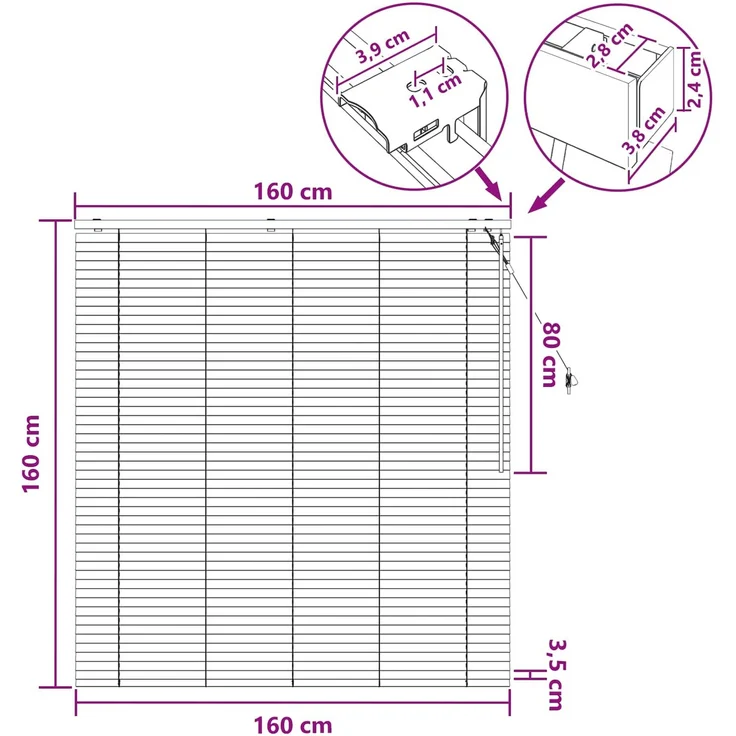 vidaXL Venezianische Jalousie Eichenoptik 160 x 160 cm 35 mm 42015353 – Bild 9