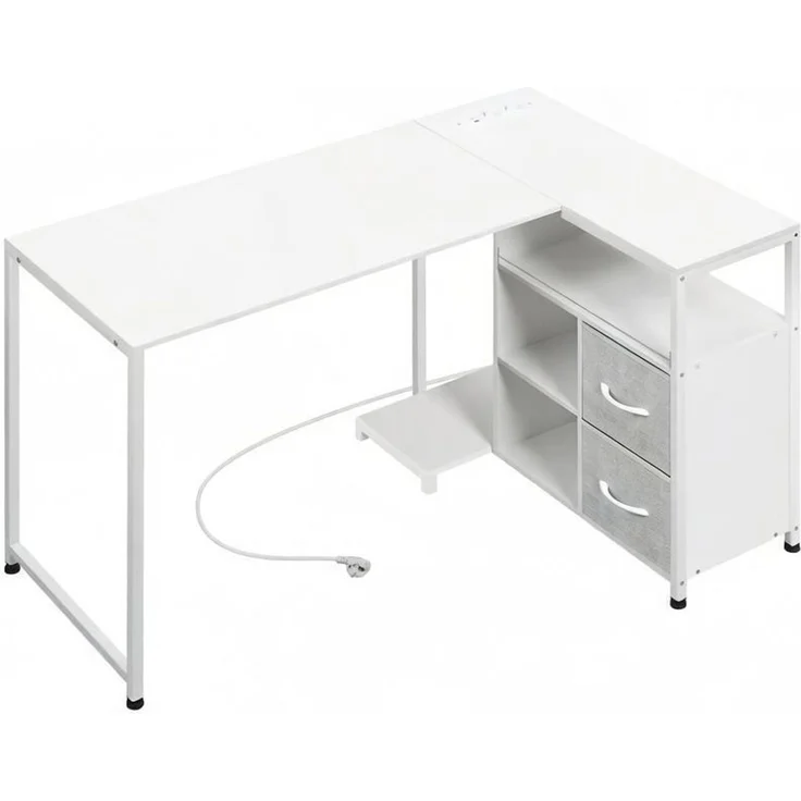 Ecke Schreibtisch,Bürotisch mit Stromanschluss,Umkehrbares Rechteck Design Bürotisch(nur mit Schreibtisch)--Weiß--80x120x76cm--YOUDENOVA – Bild 5