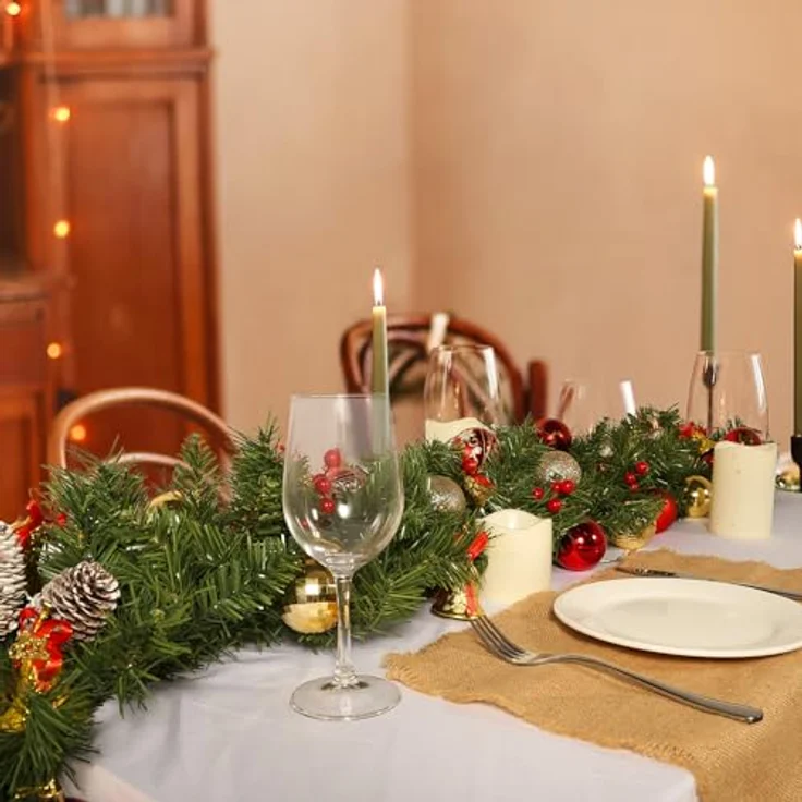 Weihnachtsgirlande 220cm, Uten Tannengirlande mit Tannenzapfen und rote Beeren Weihnachtsdeko für Outdoor, Treppe, Tür, Kamin – Bild 6