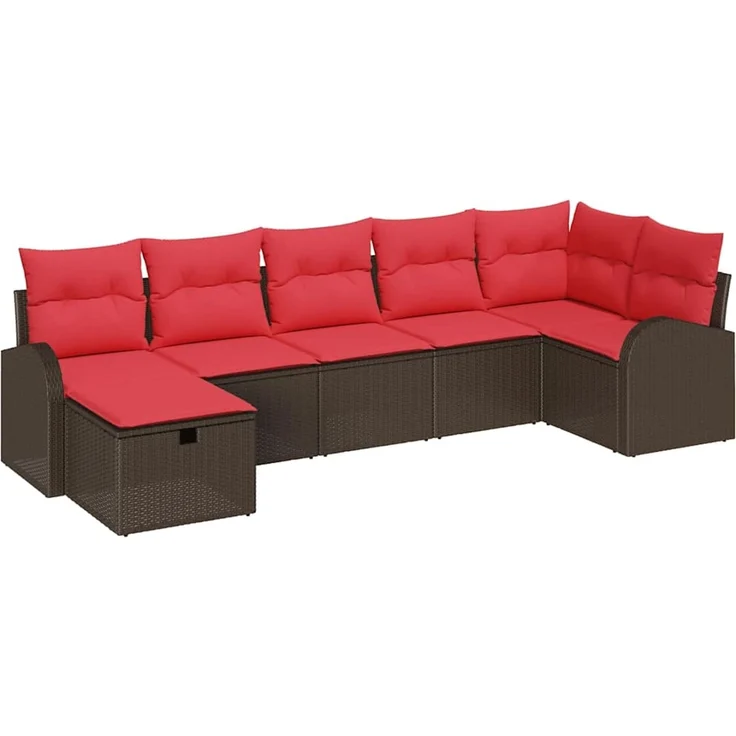 vidaXL Sofa Set mit Kissen mit Speicher Braun und Rot Poly-Rattan 3359103 – Bild 2