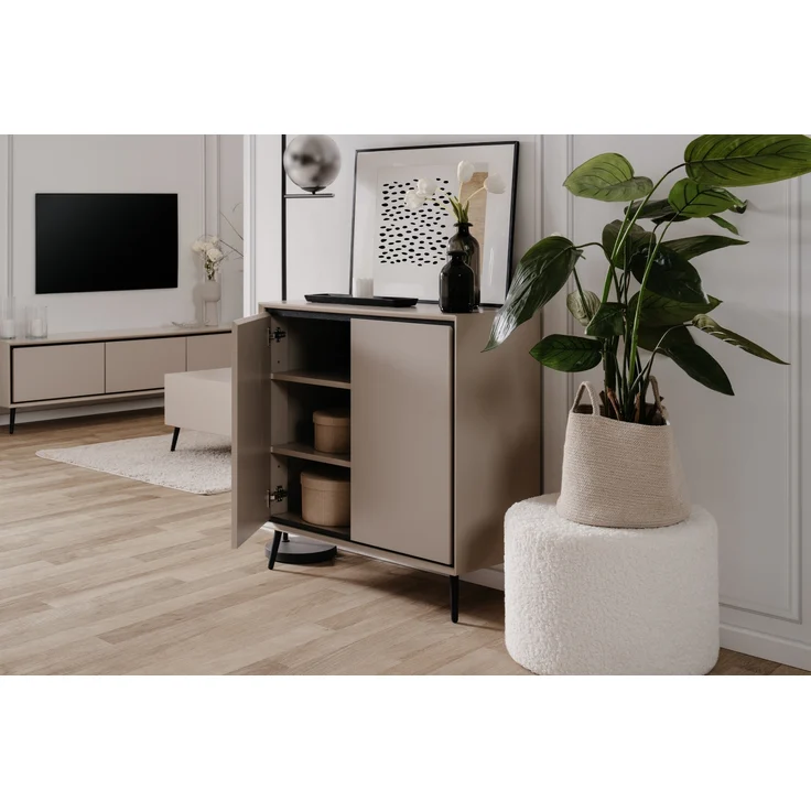 Kommode >Arona< 2 Türen, 2 Böden, in Sand / Schwarz - 90x90x38cm (BxHxT) – Bild 4