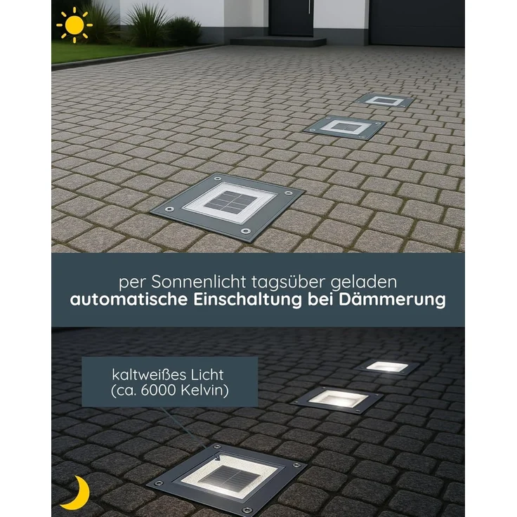 MeLiTec LED Solarleuchte 3er Set, Solar-Bodeneinbauleuchte, IP67, bis 750kg, SEL05, LED wechselbar, Tageslichtweiß, zum Einbau in Verbundsteinpflaster, bis zu 750kg Belastbarkeit – Bild 3