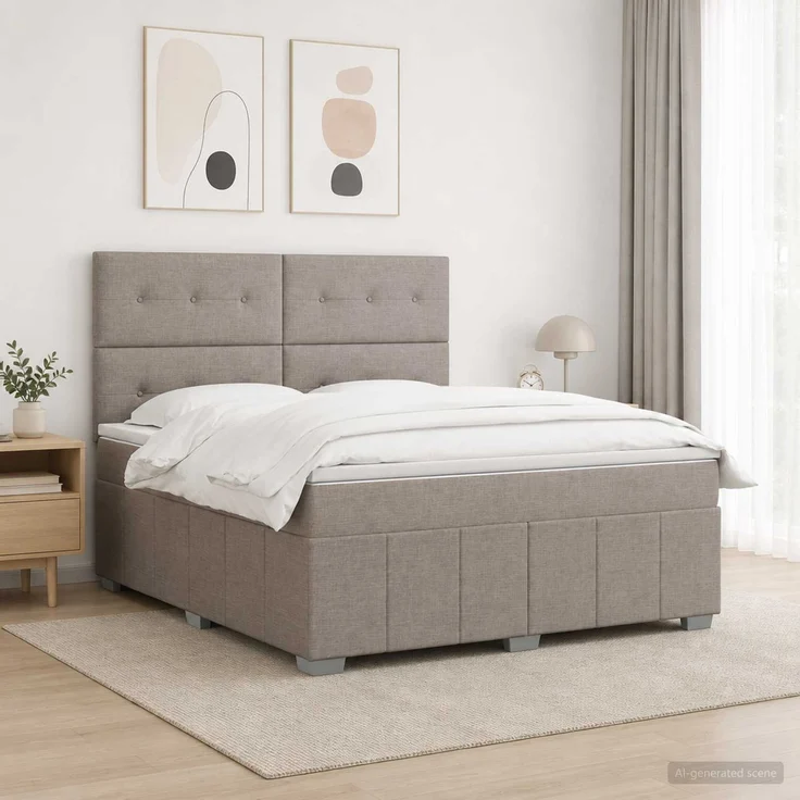 vidaXL Boxspringbett mit Matratze Taupe 140 x 200 cm Stoff 3454159 – Bild 1