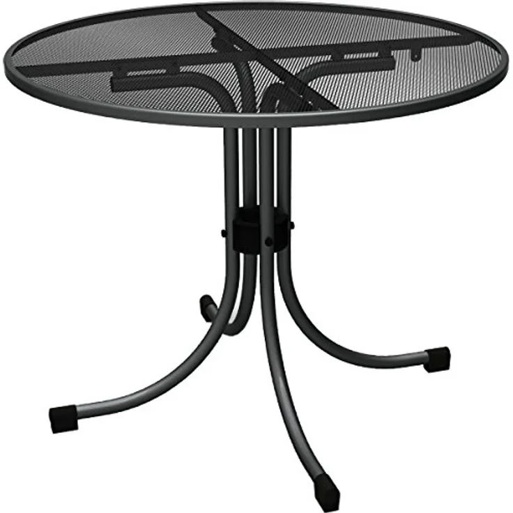 Universal Boulevardtisch Ø 90x74 cm Gestell Stahl eisengrau, Tischplatte Streckmetall eisengrau Elotherm beschichtet