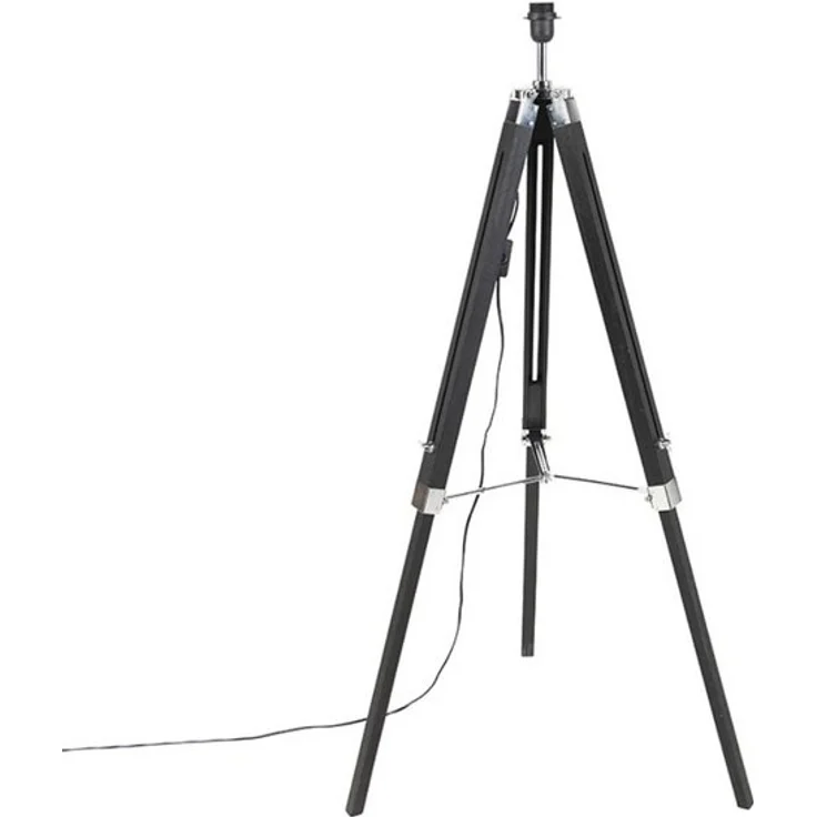 Qazqa Stehlampe Tripod, ohne Leuchtmittel, E27, Schwarz, Industrie, Holz, 1-flammig – Bild 4