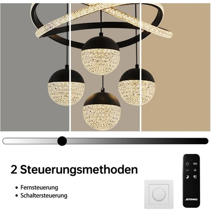 JDONG Pendelleuchte Dimmbar mit Fernbedienung 54W LED Pendellampe, 100CM Höhenverstellbar, Kronleuchter Kristall, Für Wohnzimmer Schlafzimmer Arbeitszimmer Büro Esszimmer – Bild 3