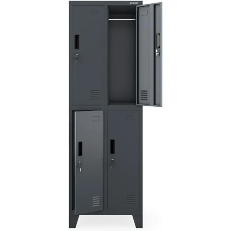 Jan Nowak Spind Metall Schliessfachschrank 4 Fächer Metallschrank abschliessbar 172 x 56 x 45 cm Sozialschrank mit Belueftung Kleiderstange Personalspind – Bild 8