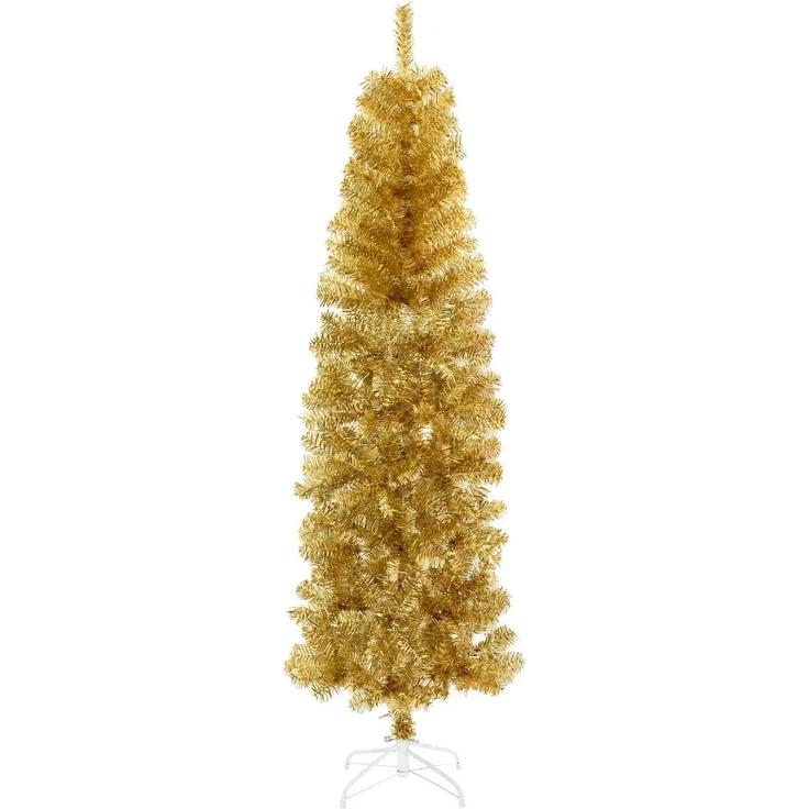 vidaXL Künstlicher schlanker Weihnachtsbaum 180 cm PVC und Stahl Gold 42055257 – Bild 9