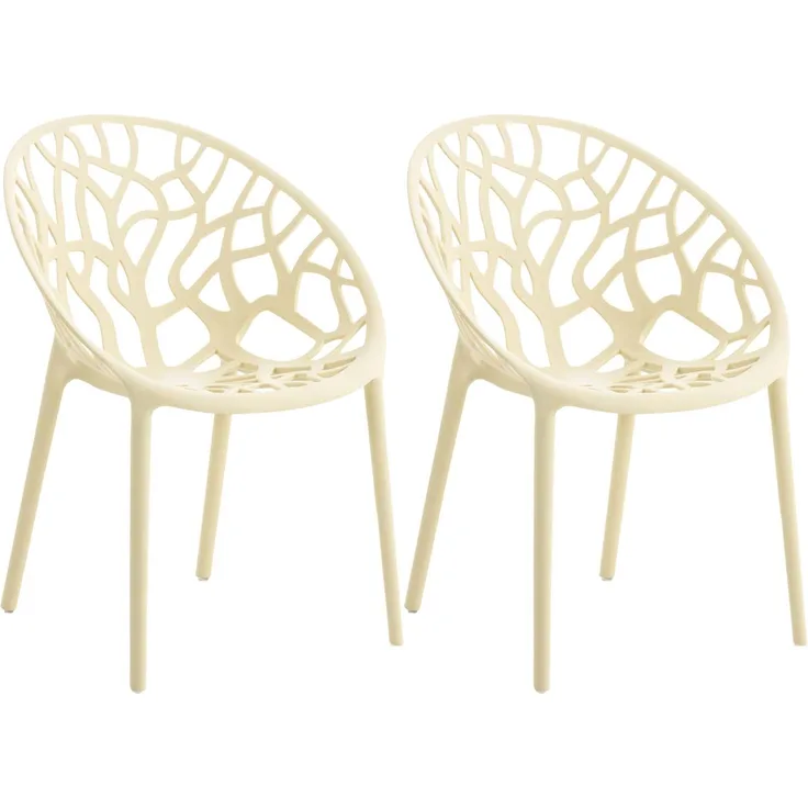 CLP 2er Set Gartenstühle Hope mit Lehne stapelbar wetterfest UV-beständig bis 150 kg - Farbe:creme