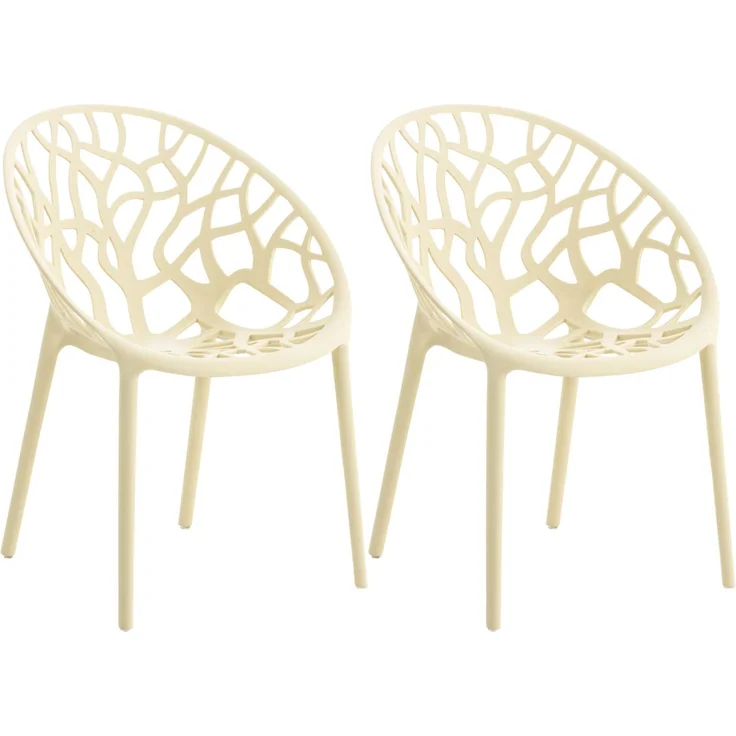 CLP 2er Set Gartenstühle Hope mit Lehne stapelbar wetterfest UV-beständig bis 150 kg - Farbe:creme – Bild 1