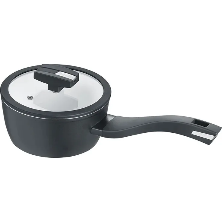 Berndes Balance Induction Enduro Stieltopf mit Glasdeckel, Kochtopf, Antihaftversiegelung, Aluminium, Schwarz, Ø 16 cm, 0019881752