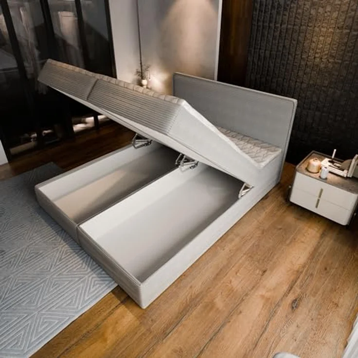 Masseno Boxbett ASTOR 180x200 cm, Boxspringbett mit Bonell Matratze, Kaltschaum-Topper und Kopfteil in Lincoln 100 – Bild 5