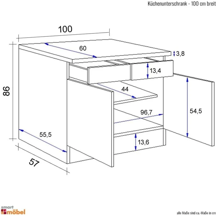 Flex-Well Unterschrank Antigua (B x H x T) 100 x 86 x 60 cm, für viel Stauraum – Bild 2