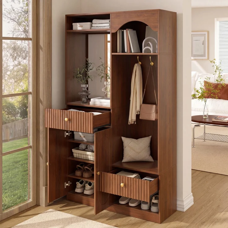 Kompaktgarderobe mit Spiegel und Sitzbank,Flurgarderobe mit Schuhschrank und Haken, Kleiderhaken,Kompaktgarderobe,Flurmöbel Set,Flurgarderobe – Bild 3
