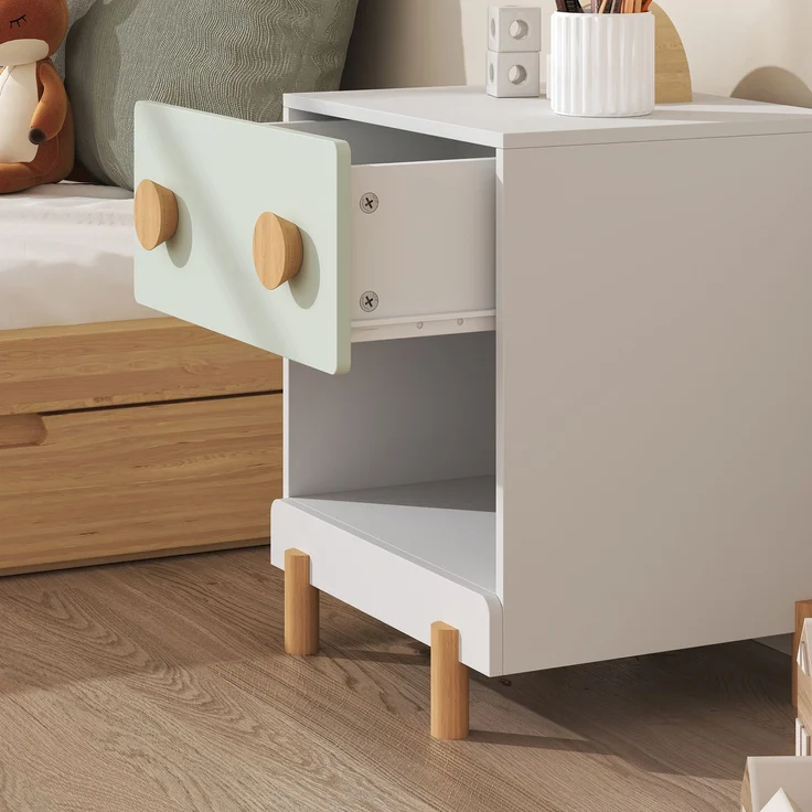 Kindernachttisch Vaarentaa mit Schublade und Ablagefach 47 x 40 x 35 cm Weiß/Mintgrün [en. casa] – Bild 5