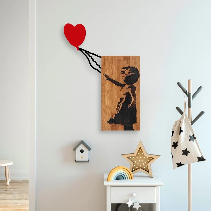 dekoratives Wandaccessoire aus Holz, 'Ma-366', 83 x 3 x 60, Nussbaum, Schwarz – Bild 1
