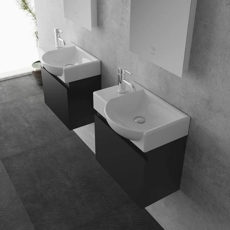 Alpenberger Badmöbel-Set - Gäste WC Waschbecken mit Unterschrank 45 cm Breit, (Badschrank 2-tlg, Waschtisch hängend), Waschbeckenunterschrank mit Softclose - Schwarz - Rechts Becken – Bild 2
