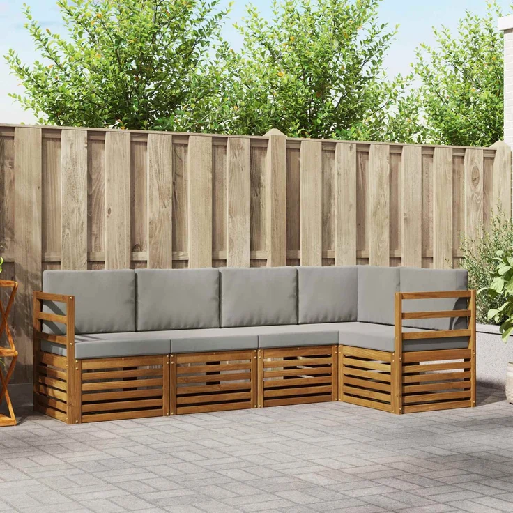 vidaXL Outdoor-Sofagarnitur 5 stk. 5-Sitzer Natur und Hellgrau 3374791 – Bild 1