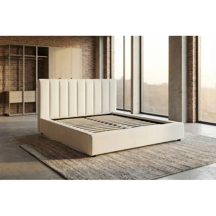 KAWOLA Bett CATTURA Polsterbett Velvet creme 160x200cm mit Lattenrost – Bild 2