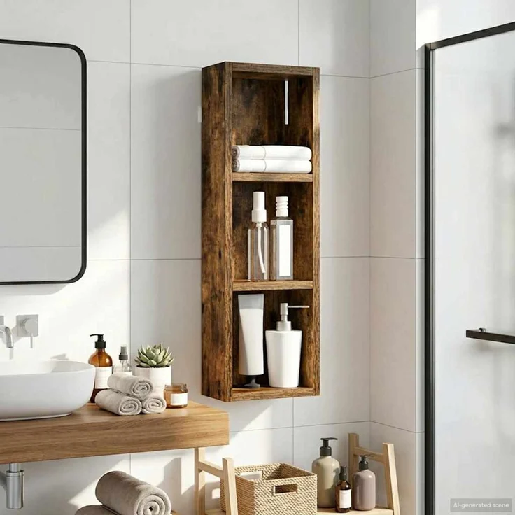 vidaXL Badezimmer-Wandschrank Geräucherte Eiche 20 x 10 x 60,5 cm 889291 – Bild 1