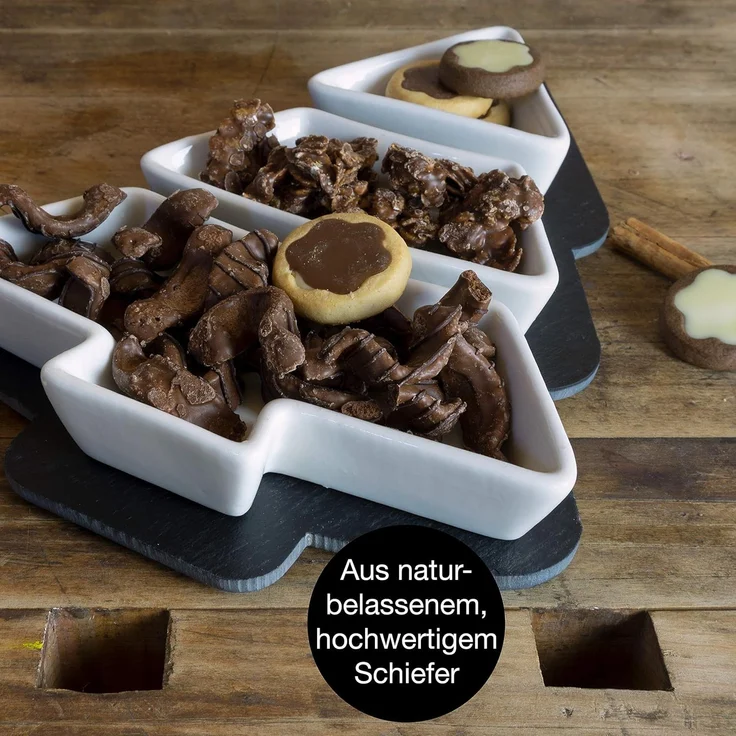 Moritz & Moritz Servierplatte Servierplatte mit Dipschalen - Schieferset Cinnamon - Schieferplatte, Schiefer, Keramik, (Tannenbaumform, 4-tlg) – Bild 4