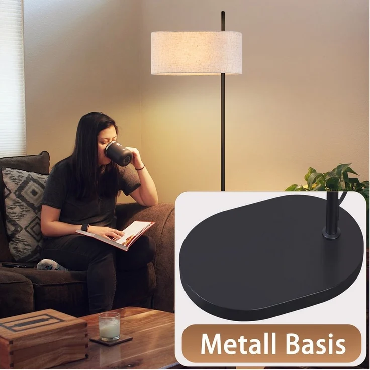 Nettlife Stehlampe Wohnzimmer Vintage Stoffschirm Weiß E27 1/3 Flammig Fußschalter, Fußschalter, ohne Leuchtmittel, mit Regal Standlampe Schlafzimmer Retro für Sofa Landhaus Küche – Bild 3