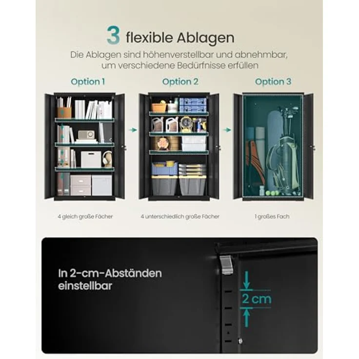 SONGMICS Aktenschrank, Metallschrank, Aufbewahrungsschrank, Büroschrank abschließbar, mit 2 Türen, aus Stahl, 80 x 40 x 140 cm, 3 verstellbare Ablagen, Mattschwarz OMC020BD01 – Bild 6