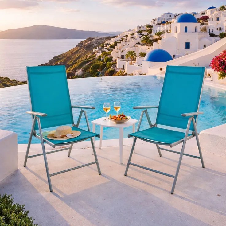 2er Set Garten Klappstuhl Aluminium - Textilen Silbergrau/Petrol