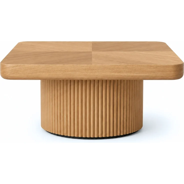 EINHOM 78 cm Holzcouchtisch mit Rillen-Zylinderbasis, Abgerundet-Quadratischer Dicker Tischplatte, Moderner Landhaus-Tisch, Einzeln oder 2-Teilig Kombinierbar, Einfache Montage, Naturholz – Bild 3